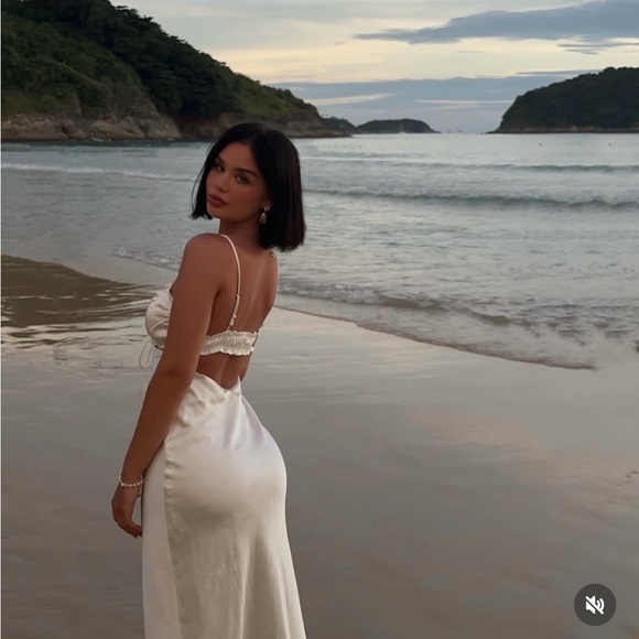 Zara dress white midi ruffled satin lingerie inspired bodycon fitted wedding - Picture 9 of 16